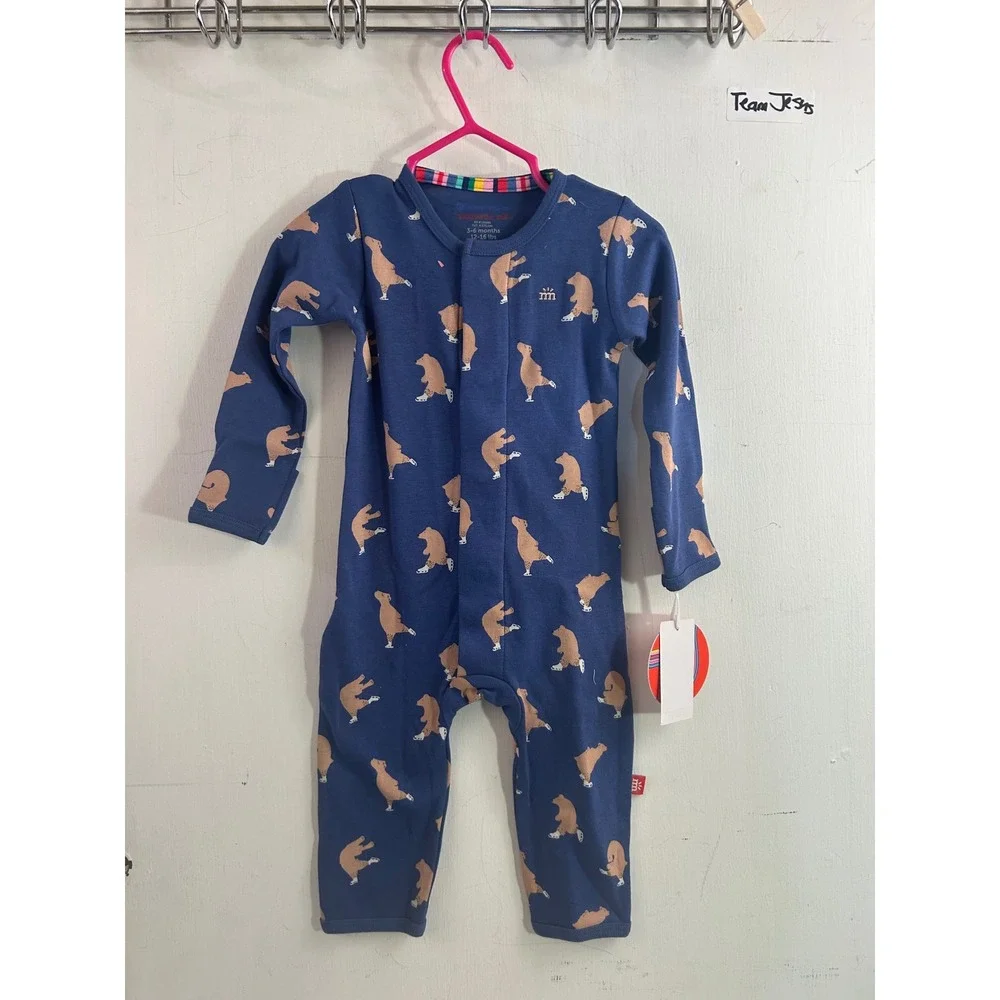Magnetic Me Coverall 3-6M Blue Ice Skating Bear Organic Cotton Kids Sleeper